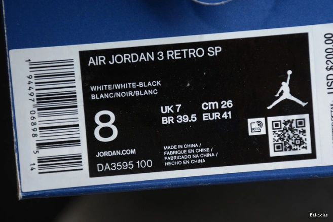 Reps BK black jordan “white da3595-100 air 3 sp 1108